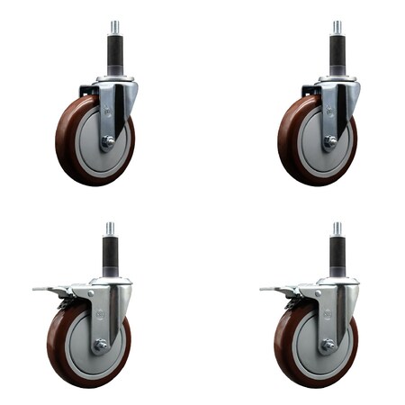 Service Caster 5'' SS Maroon Poly Swivel 1'' Expanding Stem Caster Set 2 Total Lock Brakes, 4PK SCC-SSEXTTL20S514-PPUB-MRN-2-S-2-1